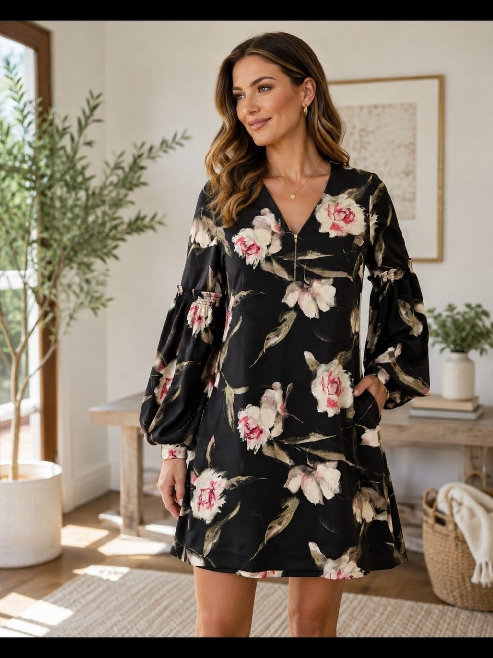 White House Black Market Floral Bell Sleeve Dress – Size 4